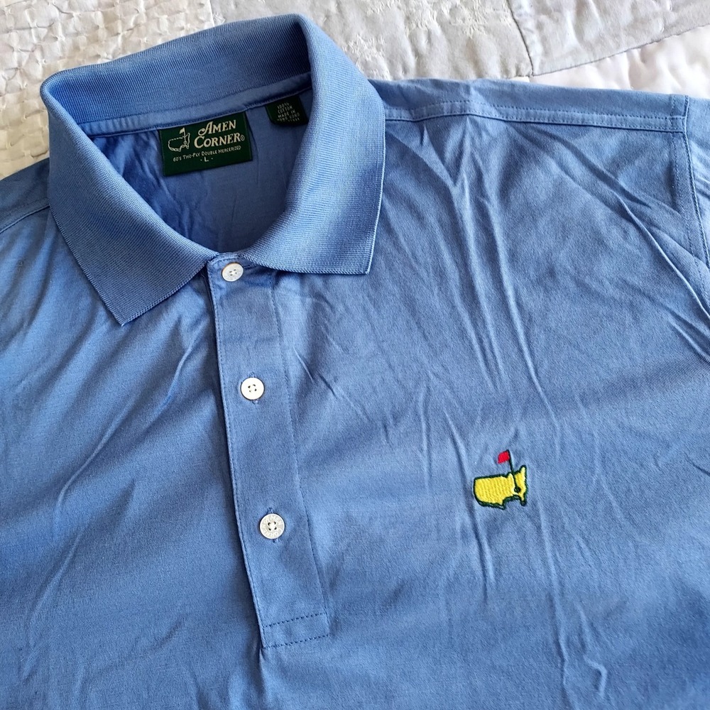 Vtg Masters Amen Corner 80s Polo  Shirt Men Large Blue Cotton Golf Hong Kong NOS